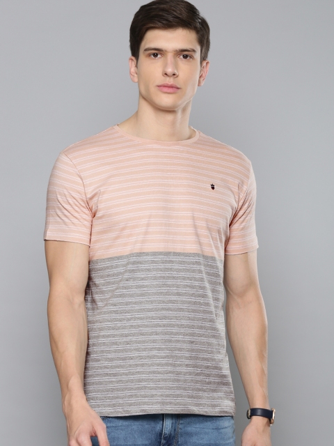 

Louis Philippe Jeans Men Pink & Grey Striped Round Neck T-shirt