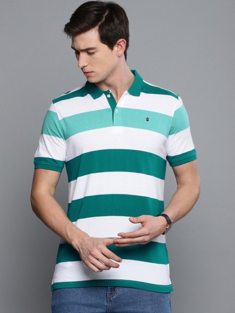 

Louis Philippe Sport Men White & Green Slim Fit Striped Polo Collar T-shirt