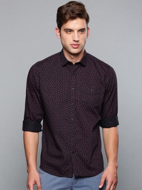 

Louis Philippe Sport Men Black & Coral Pink Slim Fit Printed Casual Shirt
