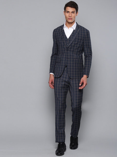

Louis Philippe Men Navy Blue & Beige Self Checked Single-Breasted Slim Fit Formal Suit