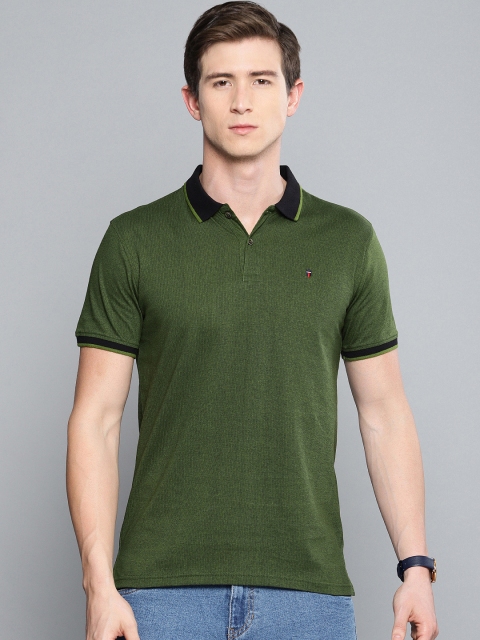 

Louis Philippe Sport Men Olive Green Slim Fit Solid Polo Collar T-shirt