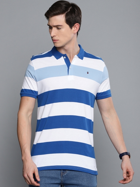 

Louis Philippe Sport Men White & Blue Slim Fit Striped Polo Collar T-shirt
