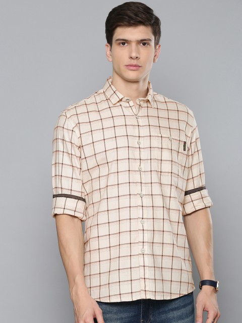 

Louis Philippe Jeans Men Beige & Brown Slim Fit Checked Casual Shirt