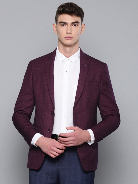 

Louis Philippe Maroon Self Design Slim Fit Single Breasted Formal Blazer