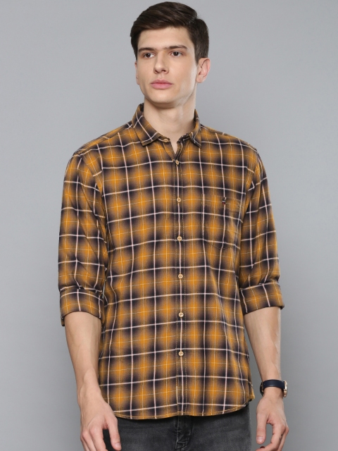 

Louis Philippe Jeans Men Yellow & Brown Slim Fit Checked Casual Shirt