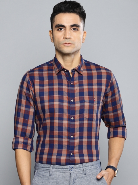 

Louis Philippe Sport Men Navy Blue & Rust Orange Super Slim Fit Checked Casual Shirt