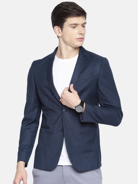 

Louis Philippe Sport Men Navy Self Design Super Slim Fit Single-Breasted Casual Blazer, Navy blue