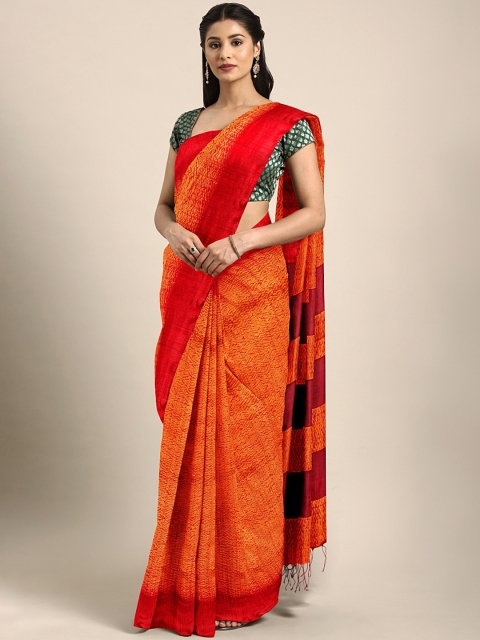 

Mitera Orange & Red Hand Woven Matka Silk Dyed Saree
