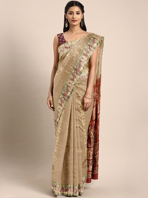

Mitera Women Beige & Orange Handwoven Woven Design Pure Silk Baluchari Saree