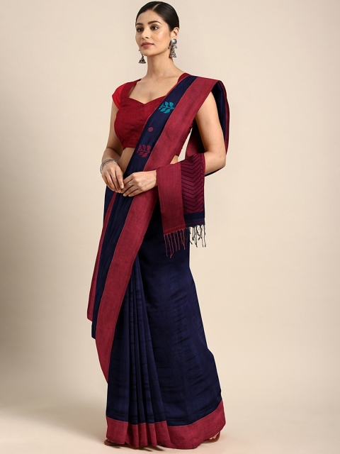 

Mitera Navy Blue Woven Design Pure Cotton Saree