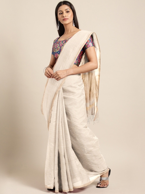 

Mitera Women Off-White & Golden Handwoven Checked Saree