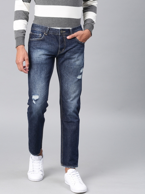 

American Crew Men Blue Regular Fit Mid-Rise Low Distressed Jeans