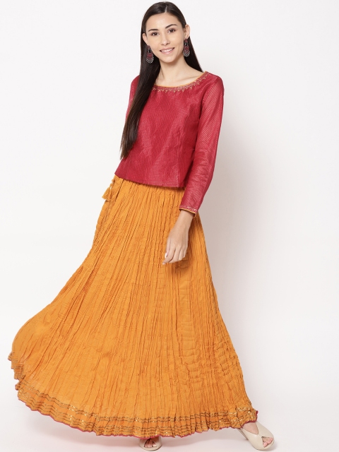 

Fabindia Red & Mustard Yellow Ready to Wear Lehenga with Blouse