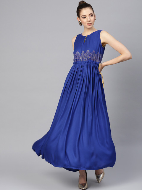 

PINKSKY Women Blue Block Print Detail Maxi Dress