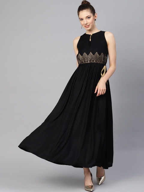 

PINKSKY Women Black Block Print Detail Maxi Dress