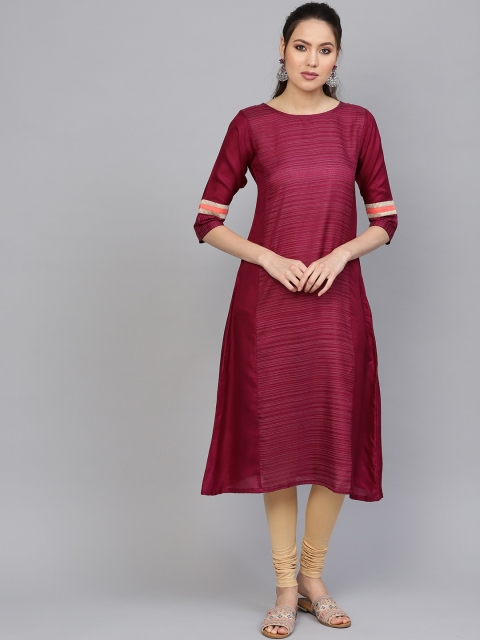 

Indo Era Women Magenta Striped A-Line Kurta