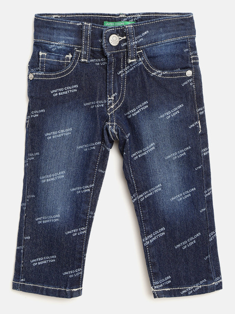 

United Colors of Benetton Boys Navy Slim Fit Mid-Rise Printed Clean Look Stretchable Jeans, Navy blue