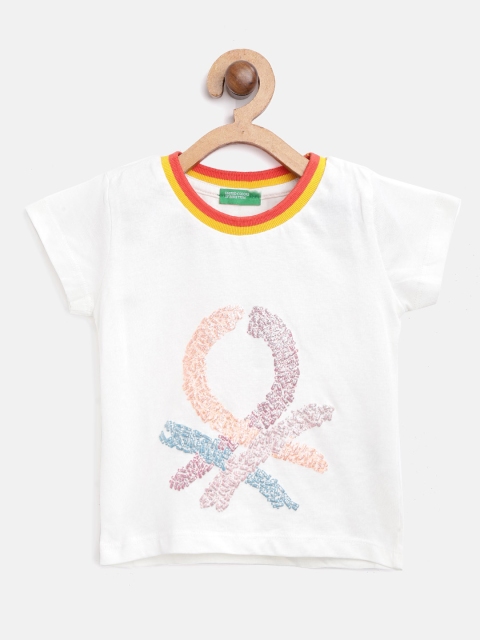 

United Colors of Benetton Girls White Printed Round Neck T-shirt