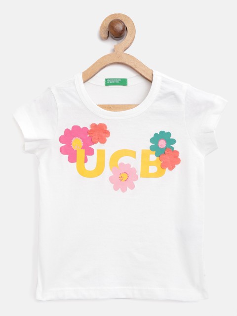 

United Colors of Benetton Girls White Printed Round Neck T-shirt
