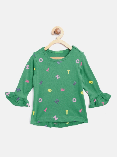 

United Colors of Benetton Girls Green Printed Pure Cotton Top