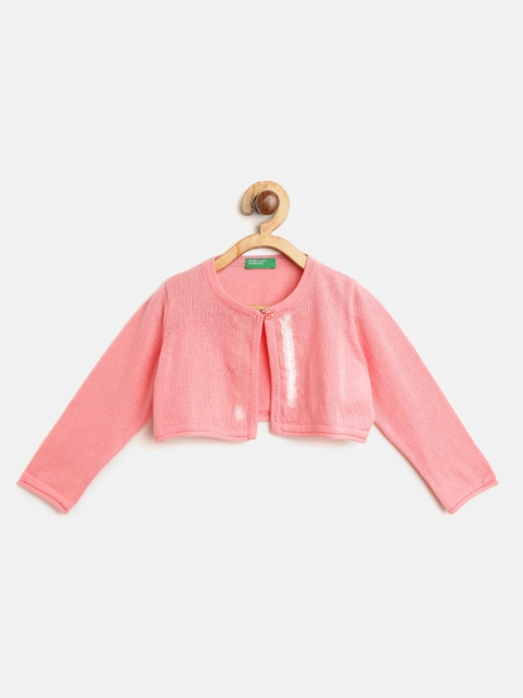 

United Colors of Benetton Girls Pink Solid Button Shrug