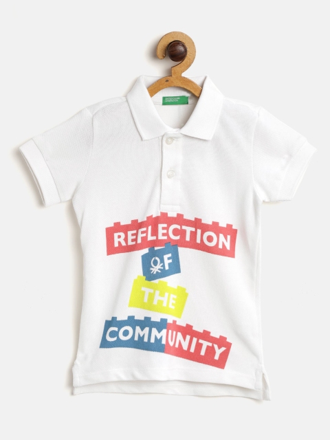 

United Colors of Benetton Boys White Printed Polo Collar T-shirt