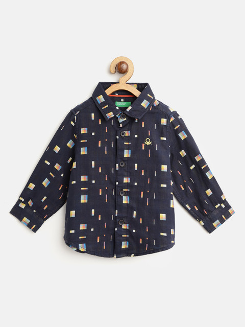 

United Colors of Benetton Boys Navy Blue & Orange Regular Fit Printed Casual Shirt