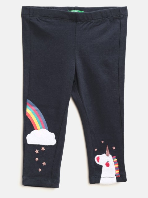 

United Colors of Benetton Girls Grey Melange Applique Detail Leggings, Navy blue