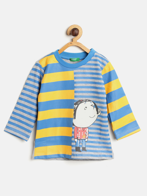 

United Colors of Benetton Boys Blue & Yellow Striped Round Neck T-shirt
