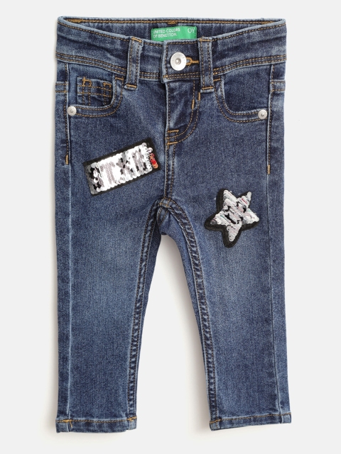 

United Colors of Benetton Girls Blue Washed Slim Fit Mid-Rise Clean Look Stretchable Jeans