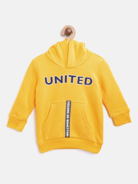 

United Colors of Benetton Boys Yellow Printed Hooded Sweatshirt