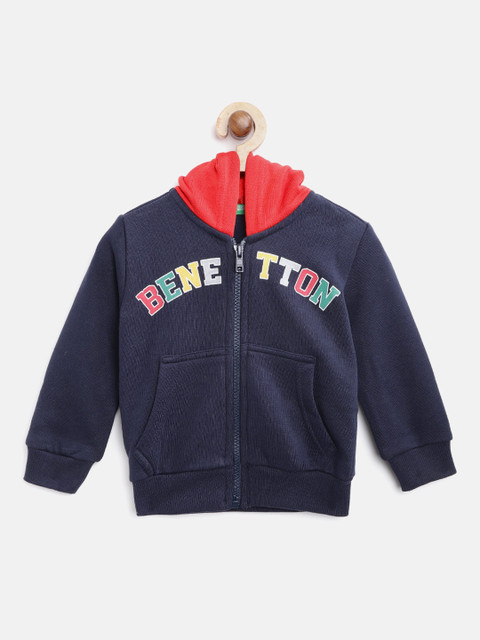 

United Colors of Benetton Boys Navy Blue Printed Hooded Sweatshirt