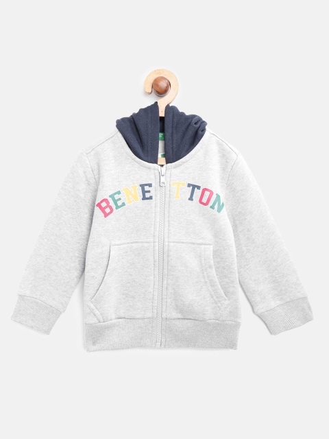 

United Colors of Benetton Boys Grey Melange Printed Hooded Sweatshirt