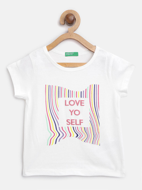 

United Colors of Benetton Girls White Printed Round Neck T-shirt
