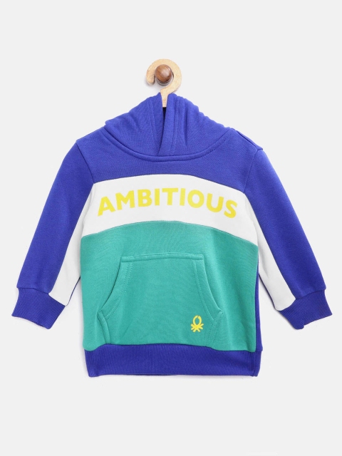

United Colors of Benetton Boys Green & Blue Colourblocked Hooded Sweatshirt