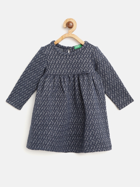 

United Colors of Benetton Girls Navy Blue & Silver Self Design A-Line Dress