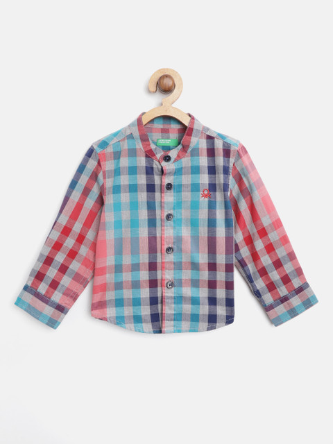 

United Colors of Benetton Boys Grey & Blue Regular Fit Checked Casual Shirt
