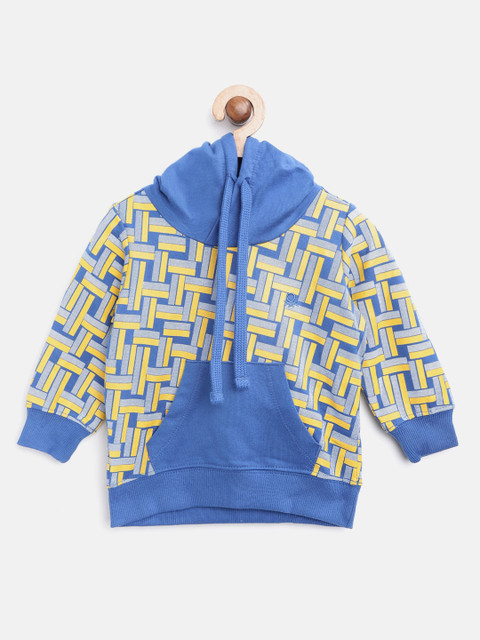 

United Colors of Benetton Boys Blue & Yellow Printed Hooded Sweatshirt