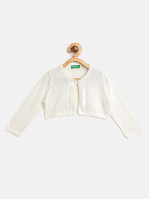 

United Colors of Benetton Girls Off-White Solid Button Shrug