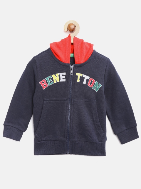 

United Colors of Benetton Boys Navy Blue Solid Hooded Sweatshirt