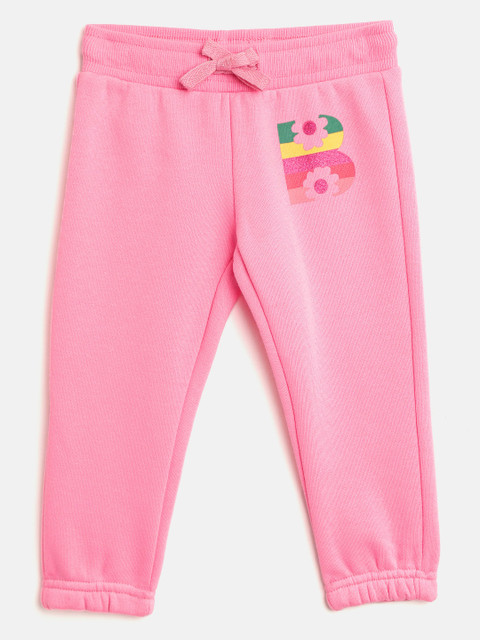 

United Colors of Benetton Girls Pink Solid Joggers with Printed Detail