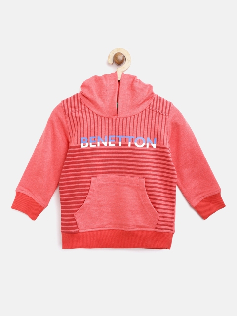 

United Colors of Benetton Boys Coral Pink Striped Hooded Sweatshirt