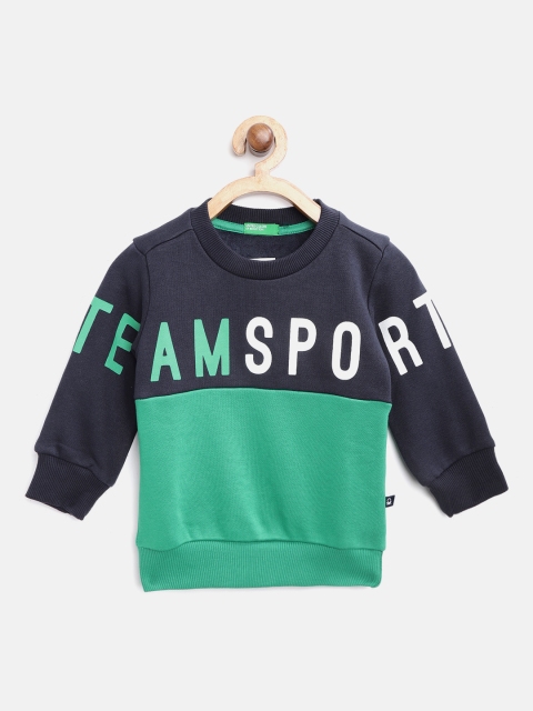 

United Colors of Benetton Boys Green & Navy Blue Colourblocked Sweatshirt