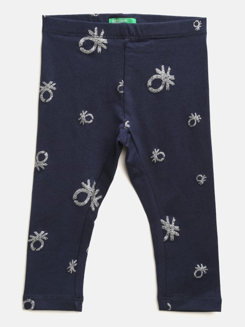 

United Colors of Benetton Girls Navy & Silver Printed Leggings, Navy blue
