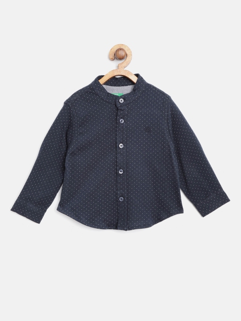 

United Colors of Benetton Boys Navy Blue & White Regular Fit Printed Casual Shirt