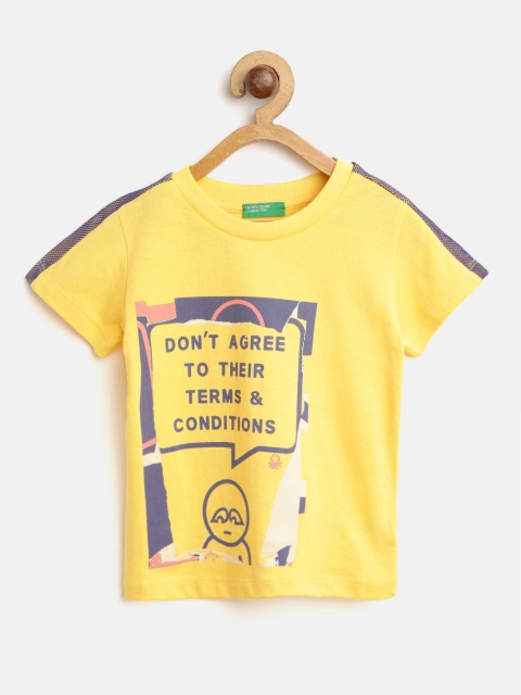 

United Colors of Benetton Boys Yellow & Navy Blue Printed Round Neck T-shirt