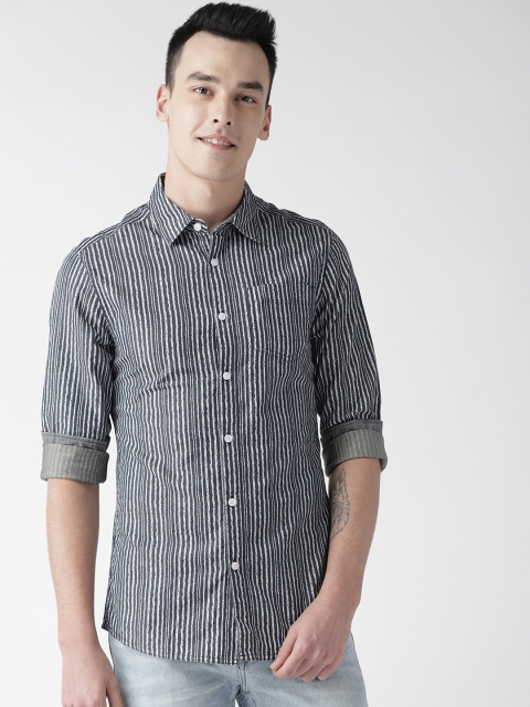 

Marks & Spencer Men Navy Blue & Off-White Slim Fit Striped Casual Shirt
