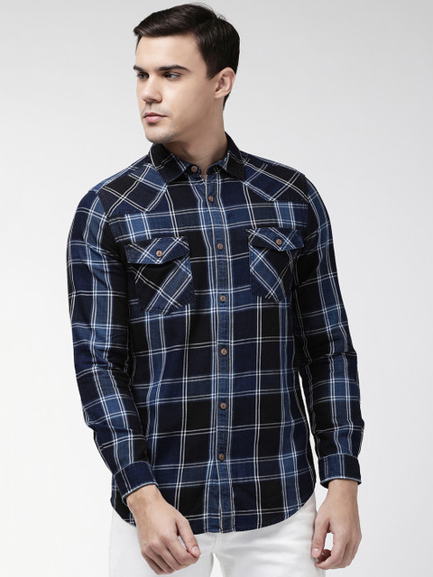 

Marks & Spencer Men Navy Blue Slim Fit Checked Casual Shirt