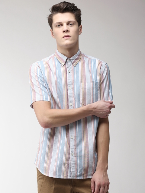 

Marks & Spencer Men Blue & Off-White Regular Fit Striped Casual Shirt