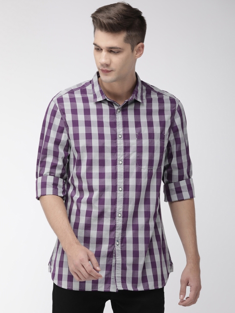 

Marks & Spencer Men Grey & Magenta Slim Fit Checked Casual Shirt